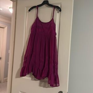 Billabong asymmetrical mini dress with lace in purple/pink.